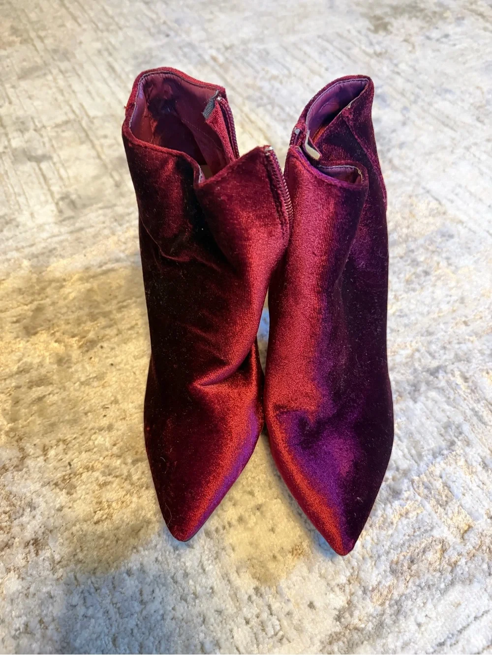 BAMBOO Burgundy Velvet Pointed-Toe Ankle Booties